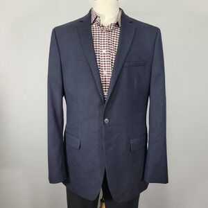 Van Heusen Flex Mens Sport Coat Blazer Two Button Navy Houndstooth Polyblend 44L
